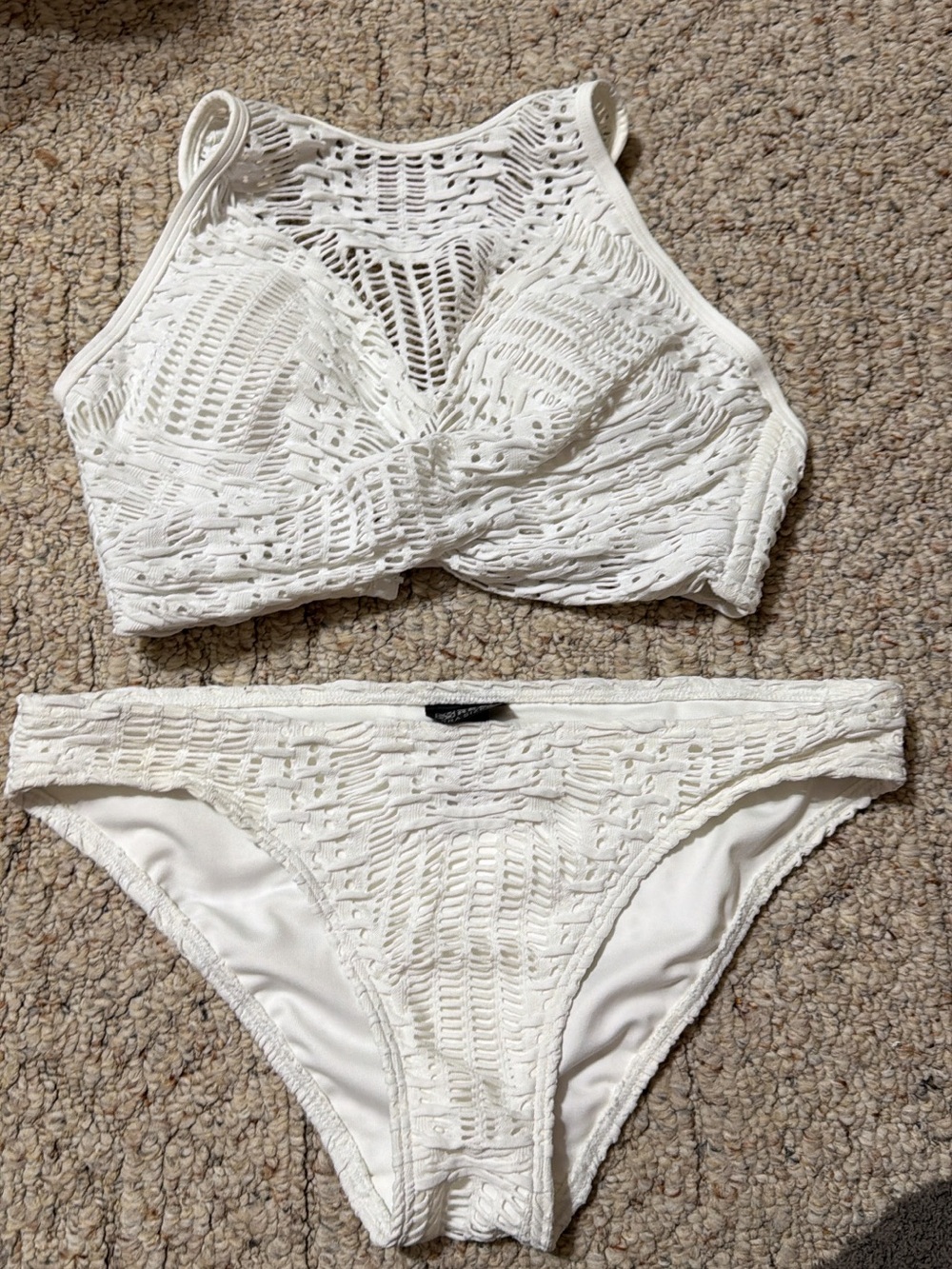 Coco Reef White Crochet High-Neck Bikini Set